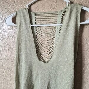 Alexe Pertile Metallic Gold Shredded Ladder Knit Tank Top Sleeveless Gold Medium